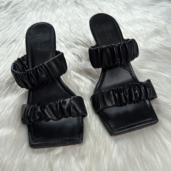 ASOS Black Harling Square Toe Ruched Toe Mid Heel Mules - Picture 3 of 10